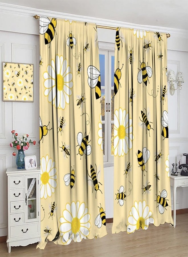 Kurtect Kids Bee Blackout Curtain Cute Floral Window Curtain Bees Farmhouse Sunlight Filtering Drapes Rod Pocket Living Room Kitchen Cafe Dining Room Bedroom 2 Panels 42x45 in - Image 5